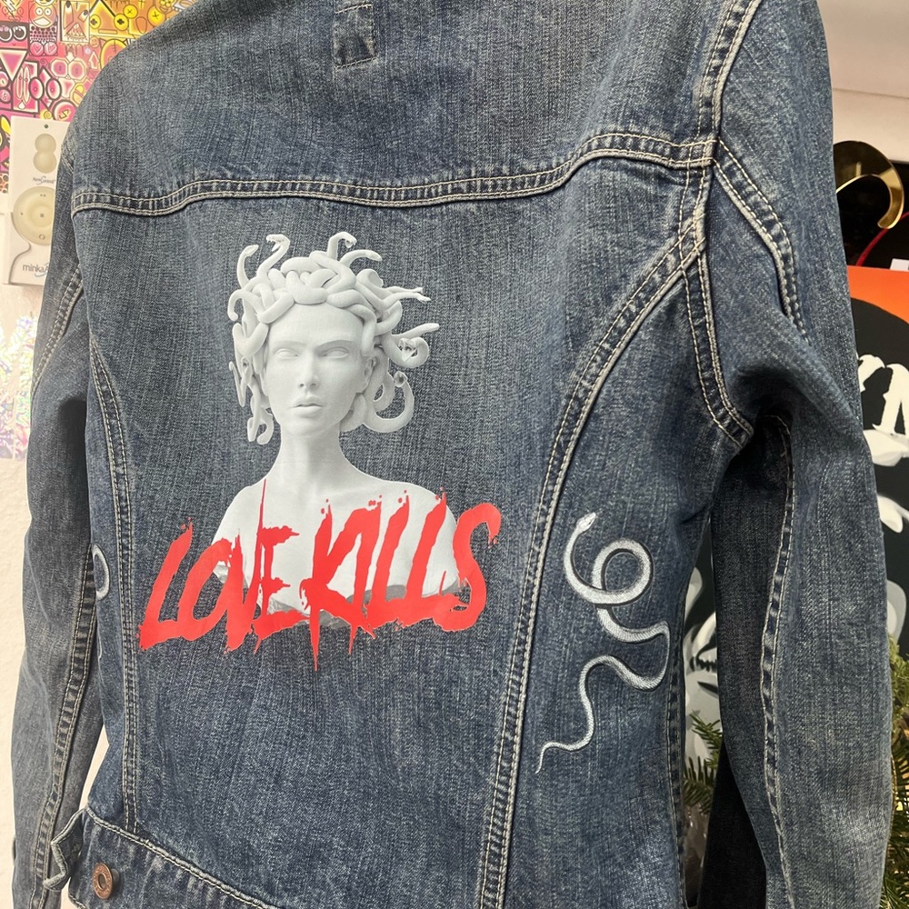 Custom Jean jacket with Medusa Love Killz